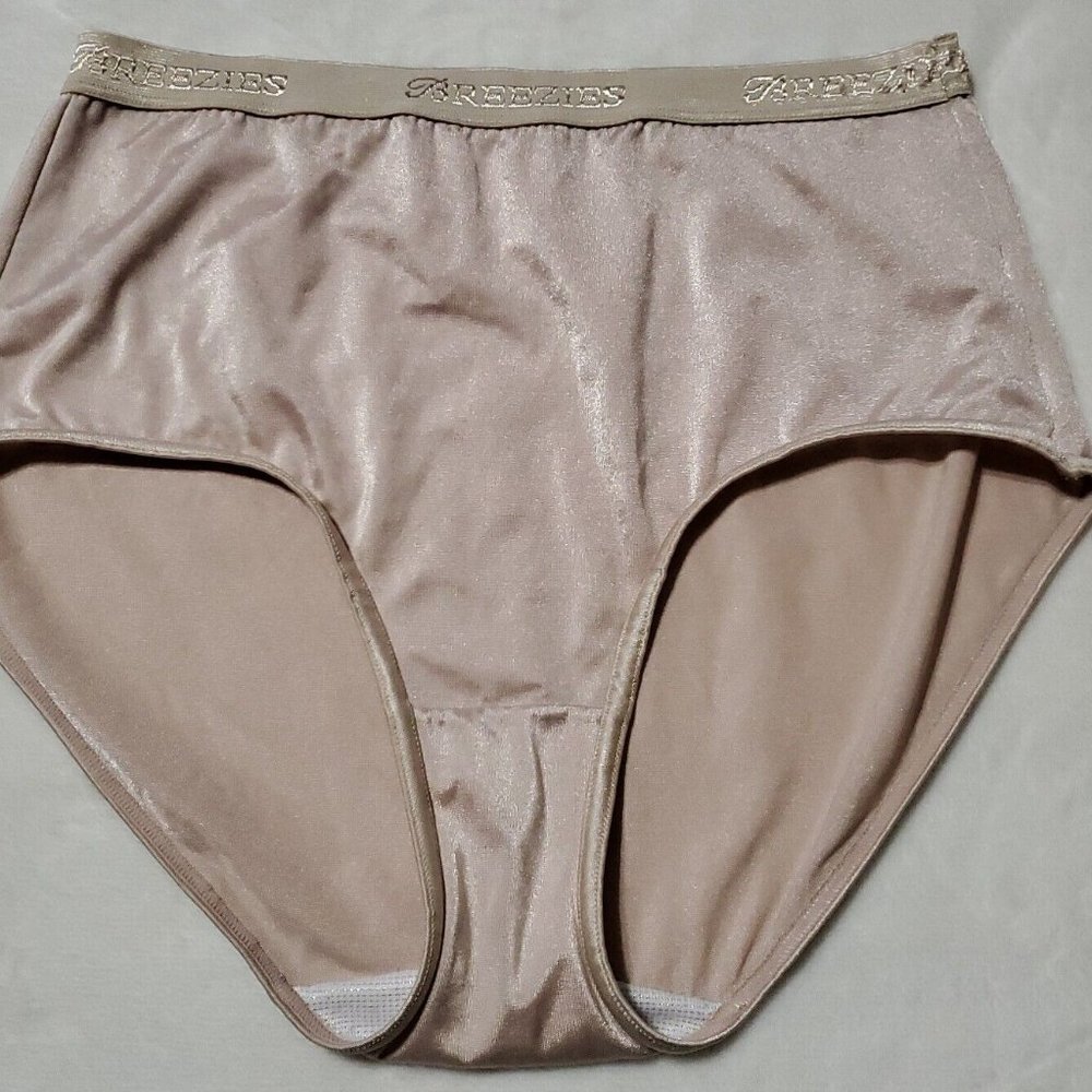 Vintage Breezies Shiny High Waisted Logo Band Bikini Cut Panty Size 9 #P9